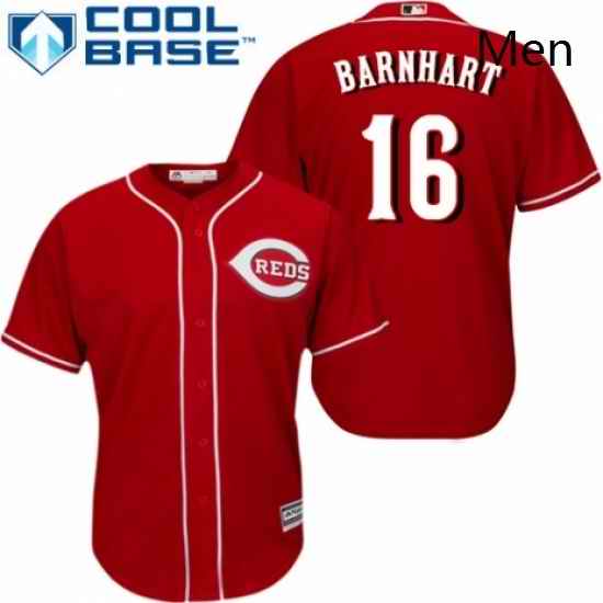 Mens Majestic Cincinnati Reds 16 Tucker Barnhart Replica Red Alternate Cool Base MLB Jersey